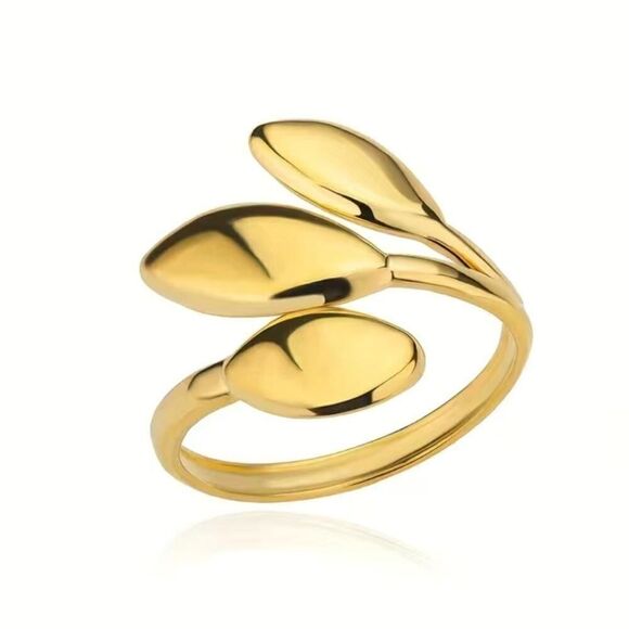 Simple Leaf Opening Ring Stainless Steel Golden Plated Size 8 - Picture 4 of 4